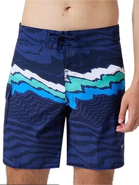 NEW Speedo The Lookout Men’s Board Shorts Swim Trunks Navy Wave Blue Green 34